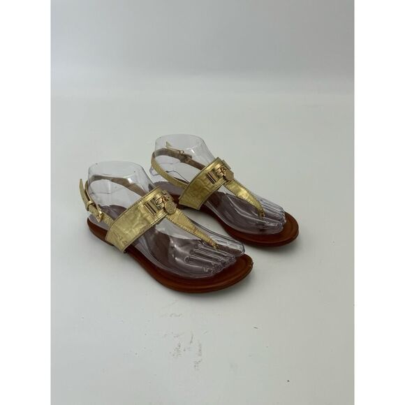 Tommy Hilfiger Women's Size 6M Metallic‎ Gold Leather Thong Sandals Golden/Brown - Picture 3 of 5